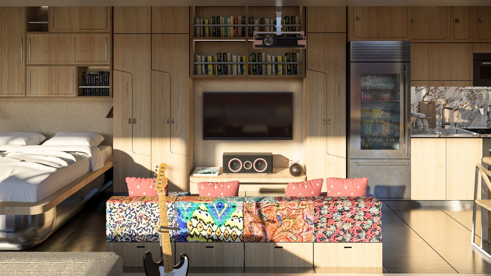 Modular building design with greenery for relocatable living in North America, co-located with national parks.